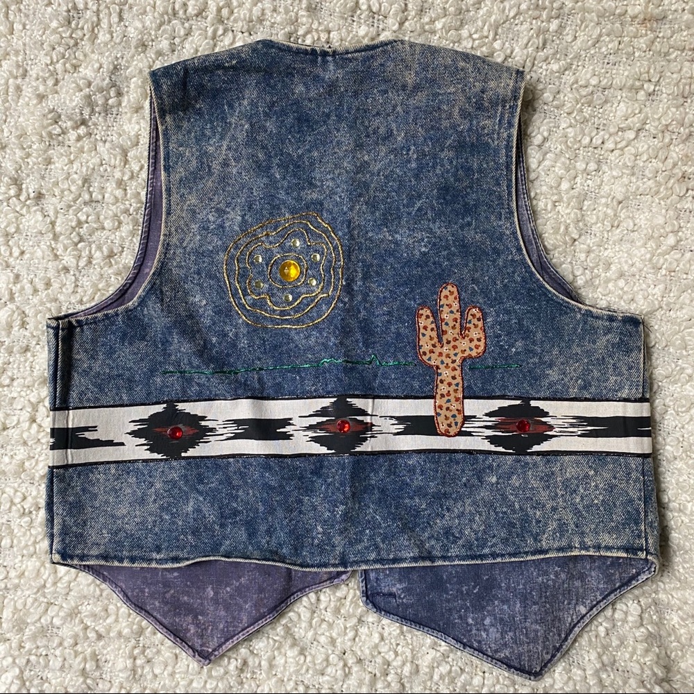 Vintage Cowboy Decorated Jean Vest - M/L